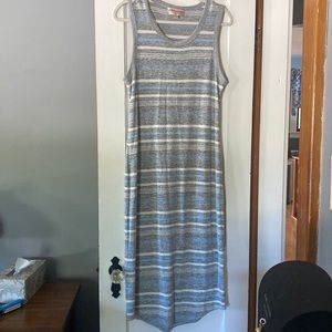 Gray blue white striped summer dress
